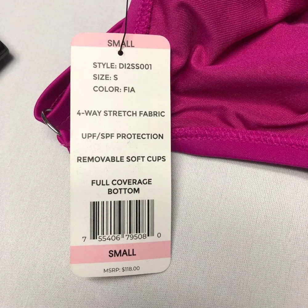 DKNY V NECK $118 Ruffle Women’s Two -Piece Swimsuit Pink SM NEW WITH TAG - Picture 10 of 10